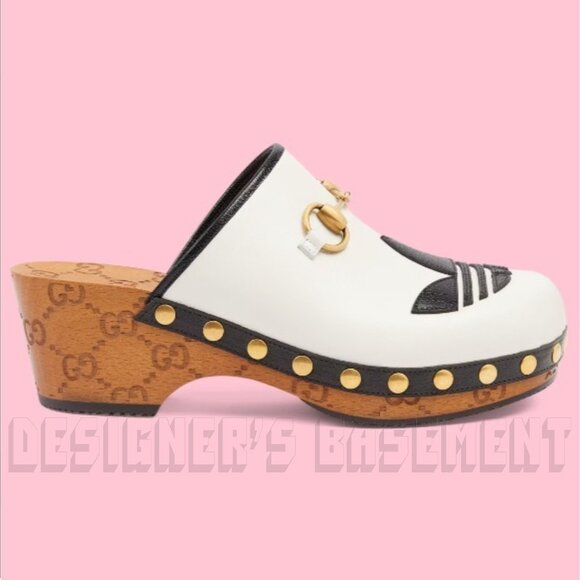 GUCCI x Adidas 38EU- 8US white Leather Trefoil logo GG platform Mule Clogs shoes - Picture 5 of 14
